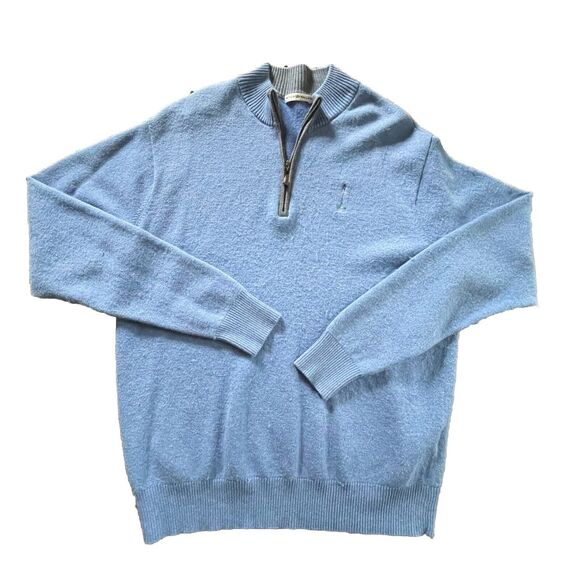 Peter Millar Crown Carmel CC 1/4 Zip Pullover Flannel Wool Blend Blue Large Men - Picture 2 of 9